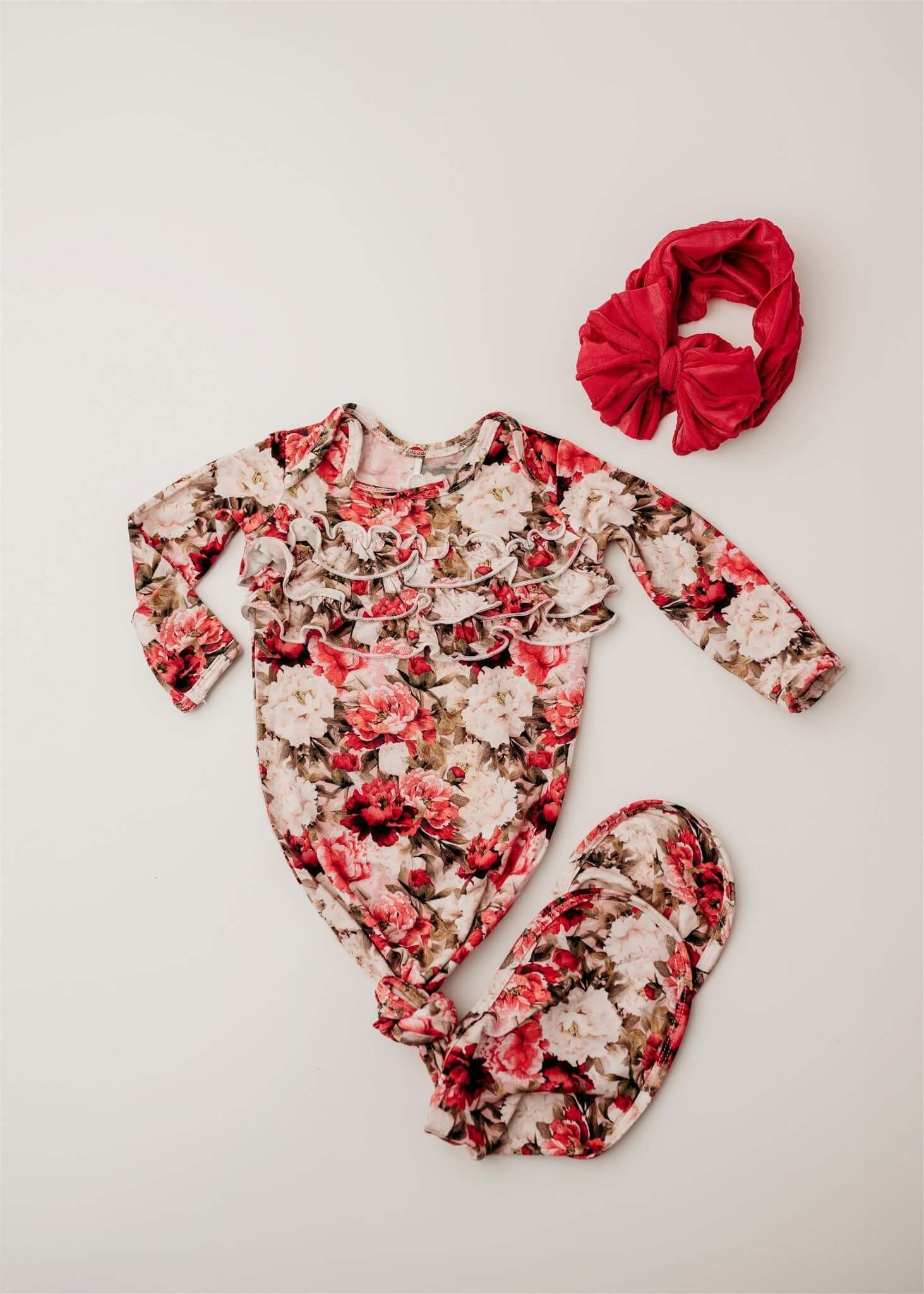 Crimson Bloom Knot Gown | Milk & Baby