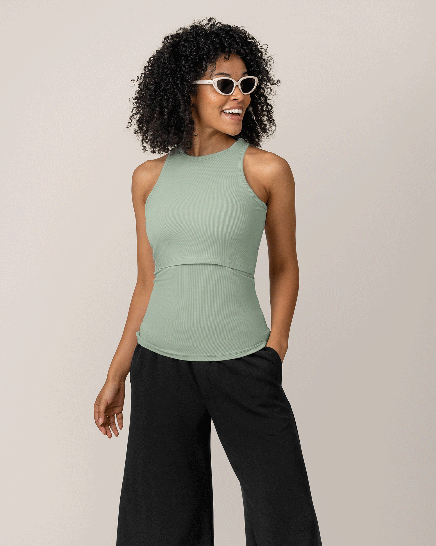 Ribbed Bamboo Racerback Nursing Tank | Aqua Mist | Milk & Baby