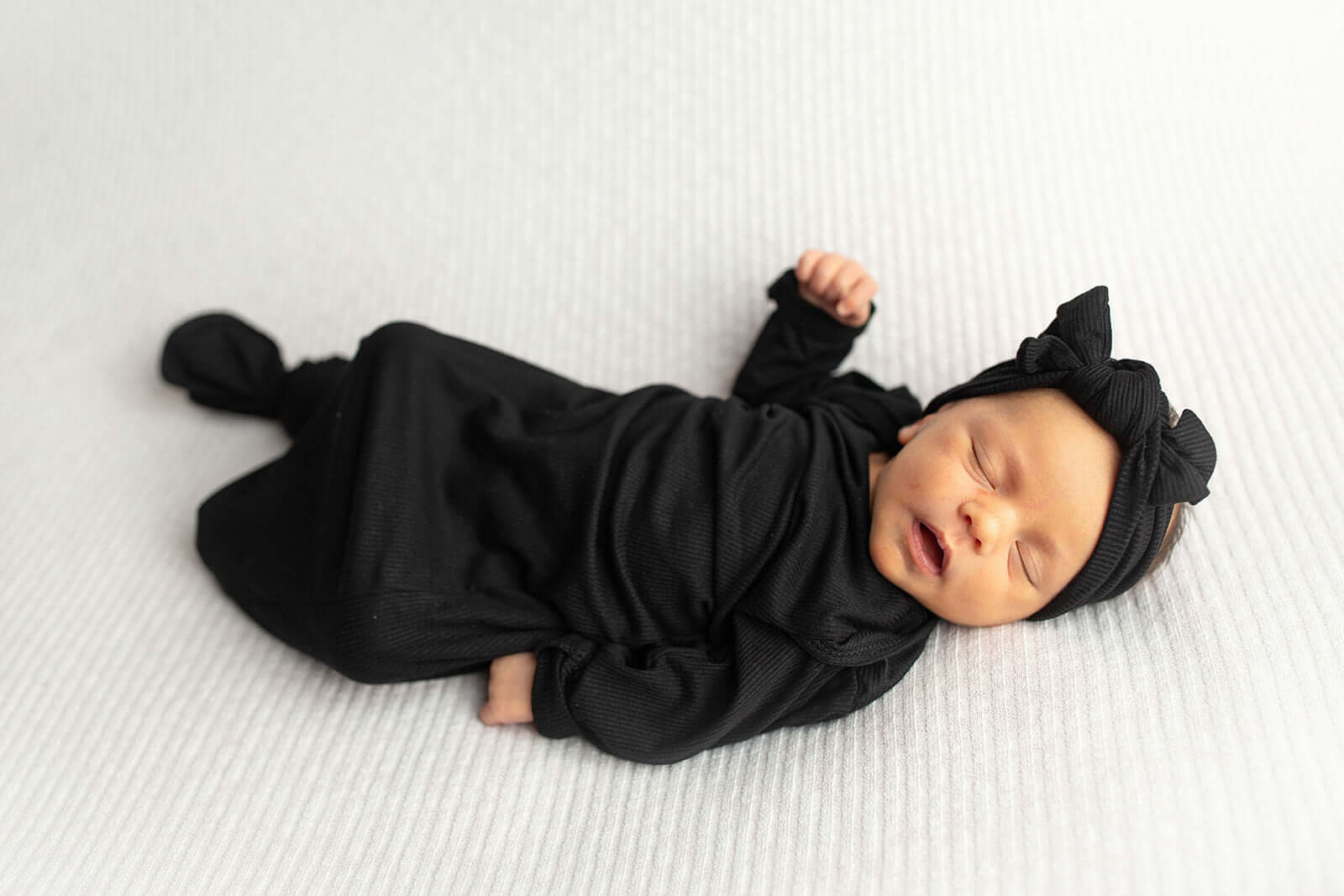 Black Ribbed Knotted Baby Gown | Milk & Baby