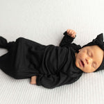 Black Ribbed Knotted Baby Gown | Milk & Baby