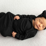 Black Ribbed Knotted Baby Gown | Milk & Baby