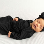 Black Ribbed Knotted Baby Gown | Milk & Baby