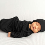 Black Ribbed Knotted Baby Gown | Milk & Baby