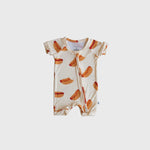 Hot Dogs | Shortie Bamboo Zip romper featuring fun hot dog prints | milk & baby