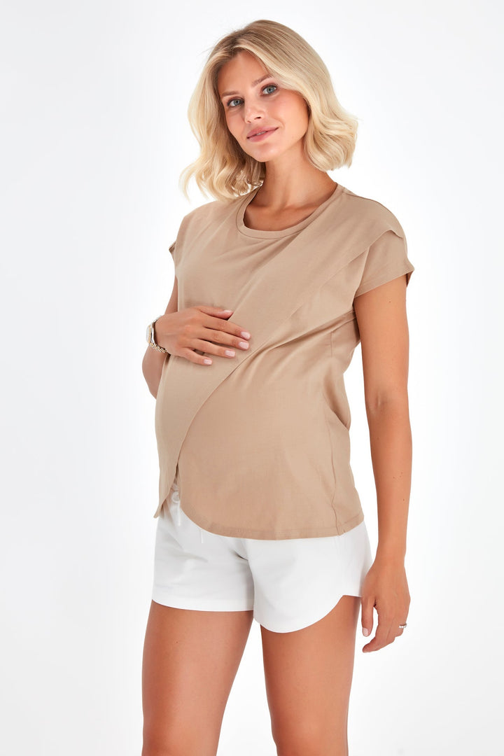 Handy Crossover Short Sleeve Cotton Maternity/Nursing Top Milk & Baby