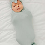 Sage Bamboo Swaddle Hat OR Head Wrap Set Milk & Baby