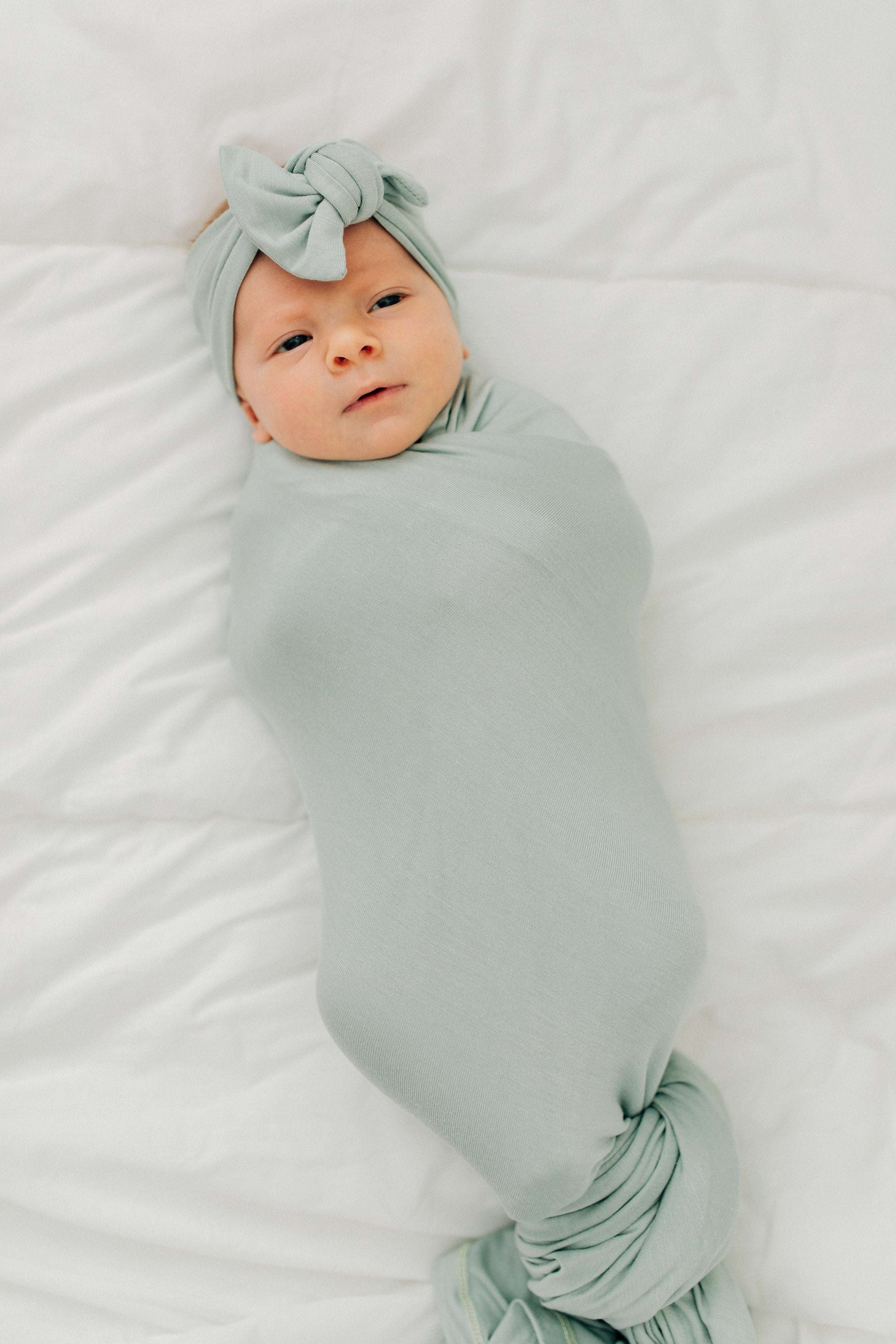 Sage Bamboo Swaddle Hat OR Head Wrap Set Milk & Baby