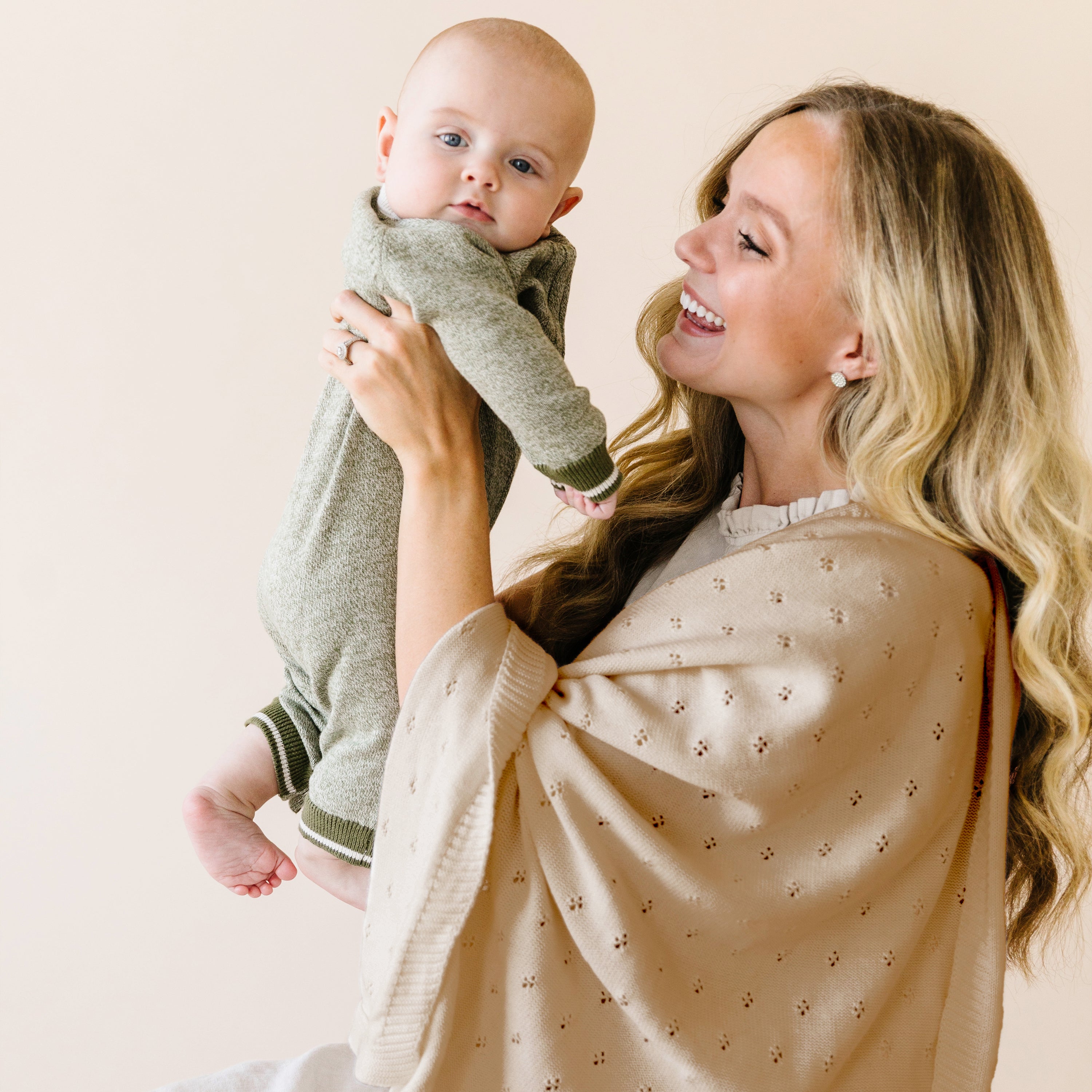 Sand | Organic Cotton Pointelle Baby Blanket | Milk & Baby
