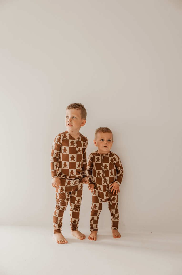 Bamboo Zip Pajamas | Gingerbread Checkerboard 2024 | Milk & Baby
