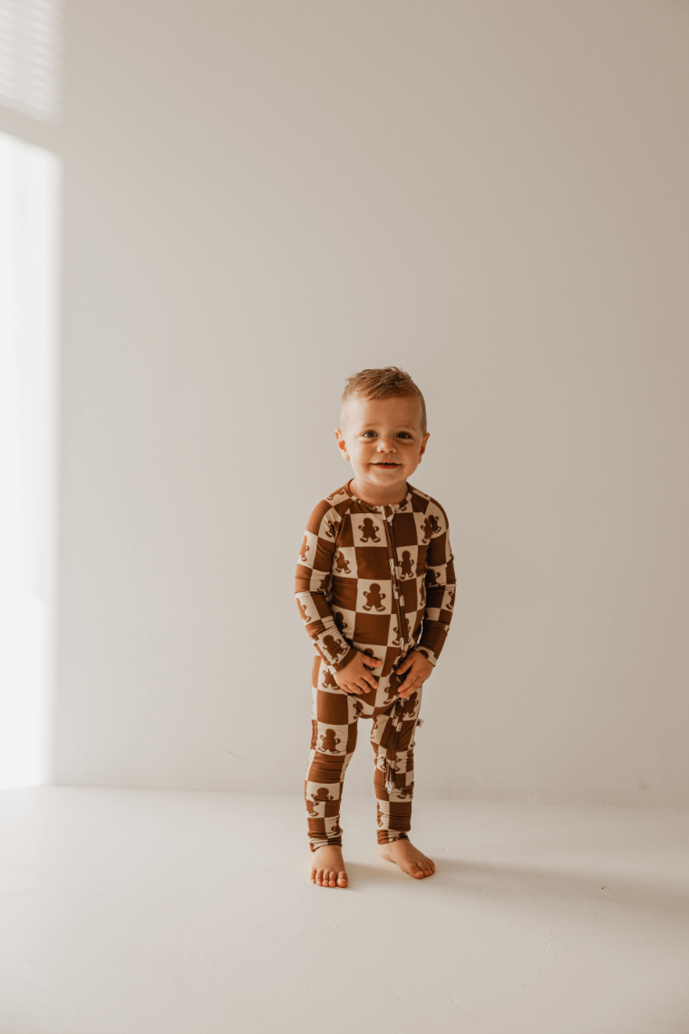 Bamboo Zip Pajamas | Gingerbread Checkerboard 2024 | Milk & Baby