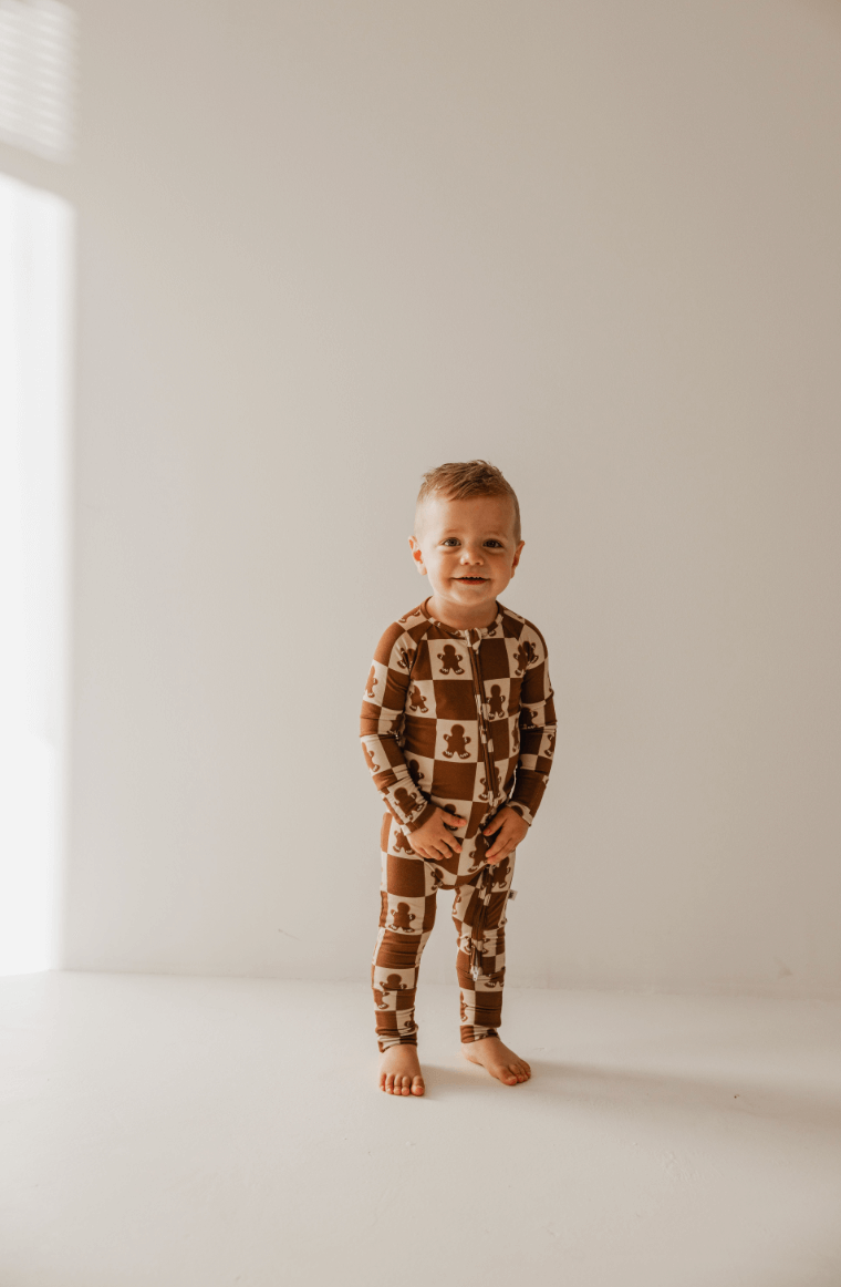 Bamboo Zip Pajamas | Gingerbread Checkerboard 2024 | Milk & Baby