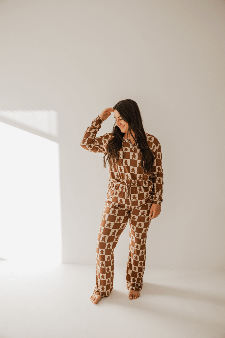 Women's Bamboo Pajama | Gingerbread Checkerboard 2024 | Milk & Baby