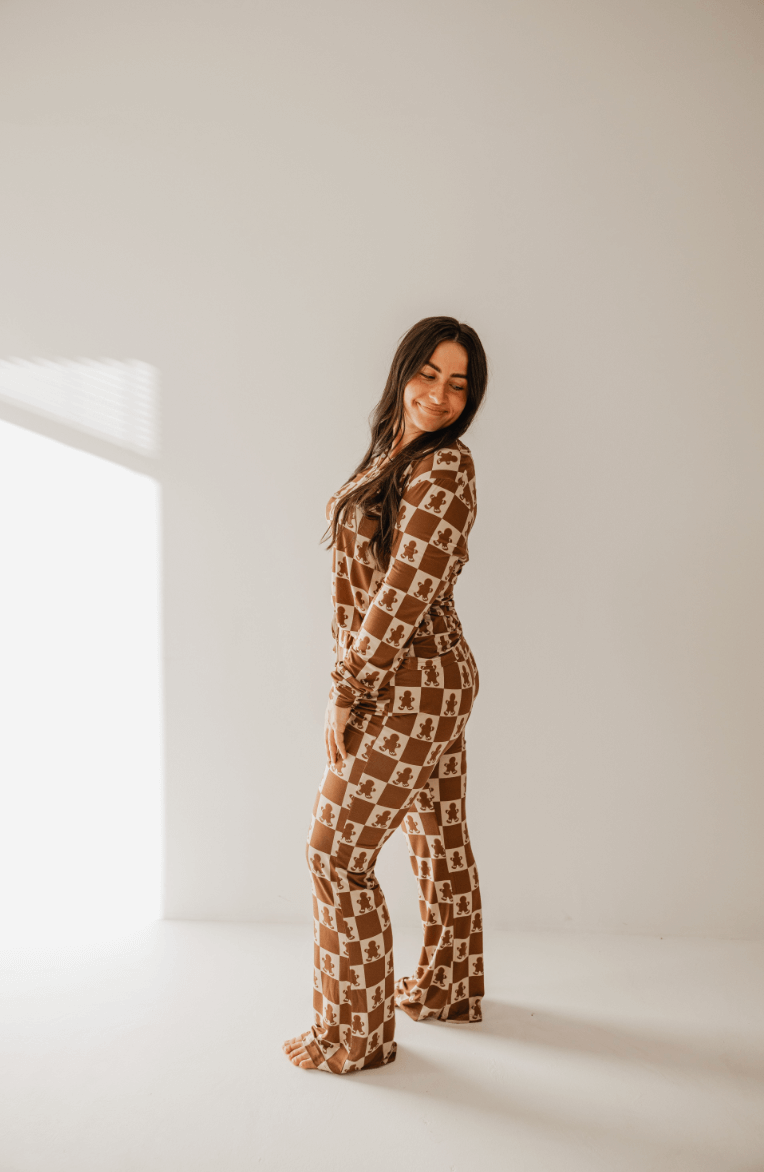 Women's Bamboo Pajama | Gingerbread Checkerboard 2024 | Milk & Baby