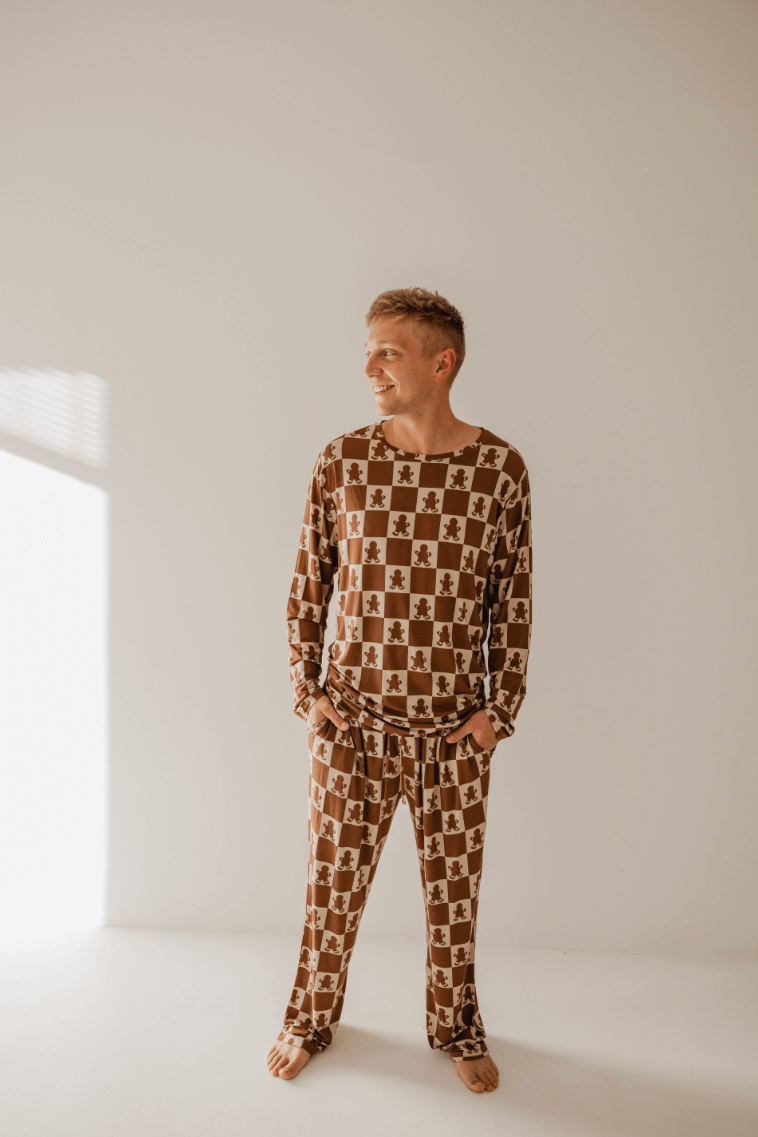 Men's Bamboo Pajamas | Gingerbread Checkerboard 2024 | Milk & Baby