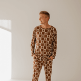 Men's Bamboo Pajamas | Gingerbread Checkerboard 2024 | Milk & Baby