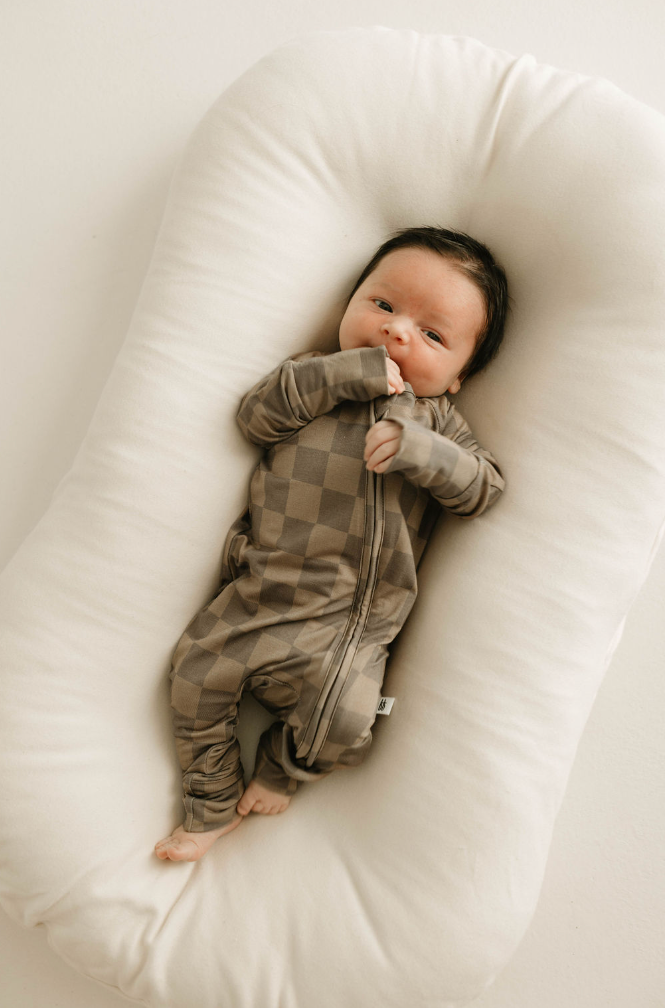 Faded Brown Checkerboard | Bamboo Zip Pajamas Milk & Baby
