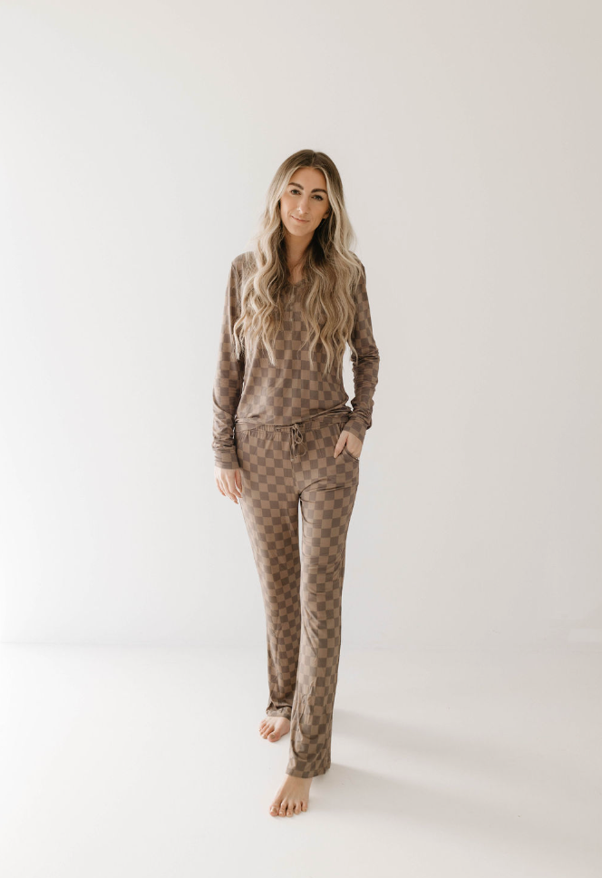 Faded Brown Checkerboard | Women's Bamboo Pajamas Milk & Baby