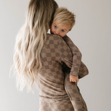 Faded Brown Checkerboard | Women's Bamboo Pajamas Milk & Baby