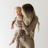 Faded Brown Checkerboard | Bamboo Zip Pajamas
