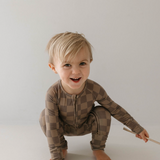 Faded Brown Checkerboard | Bamboo Zip Pajamas