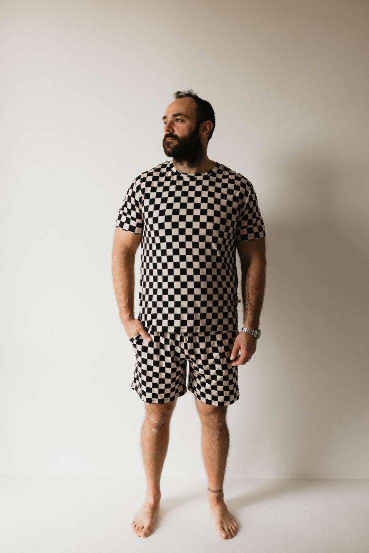 Black Checkerboard | Men's Bamboo Short Pajamas | Milk & Baby