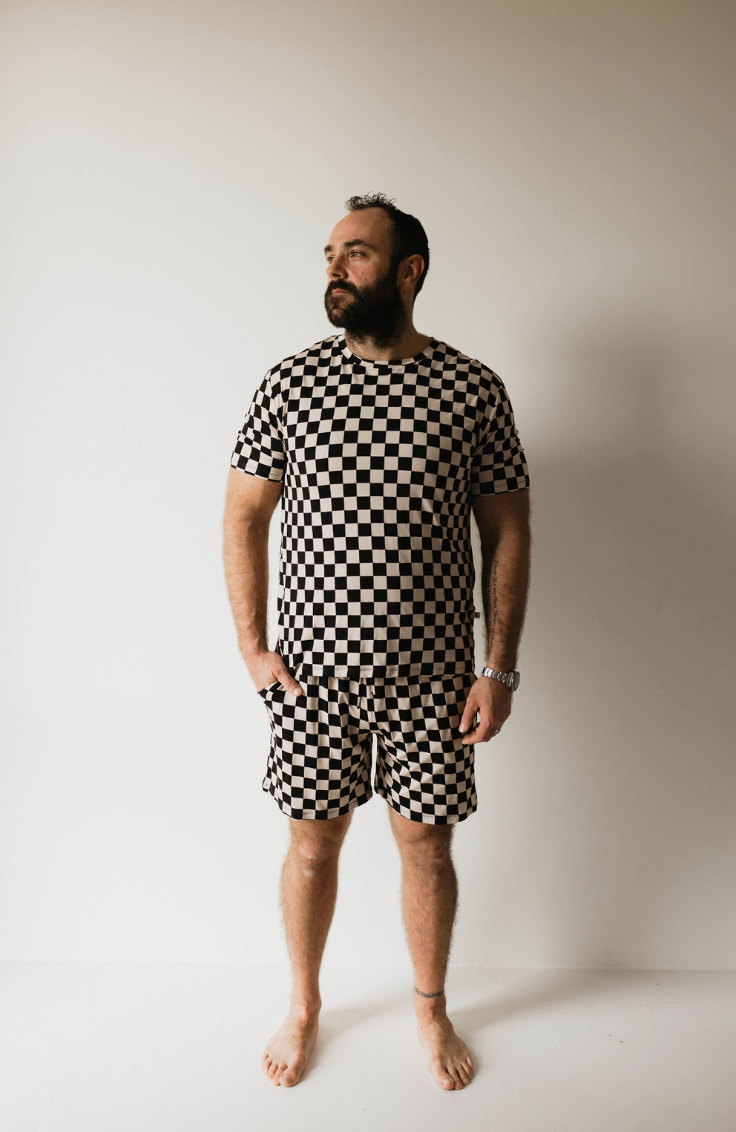 Black Checkerboard | Men's Bamboo Short Pajamas | Milk & Baby