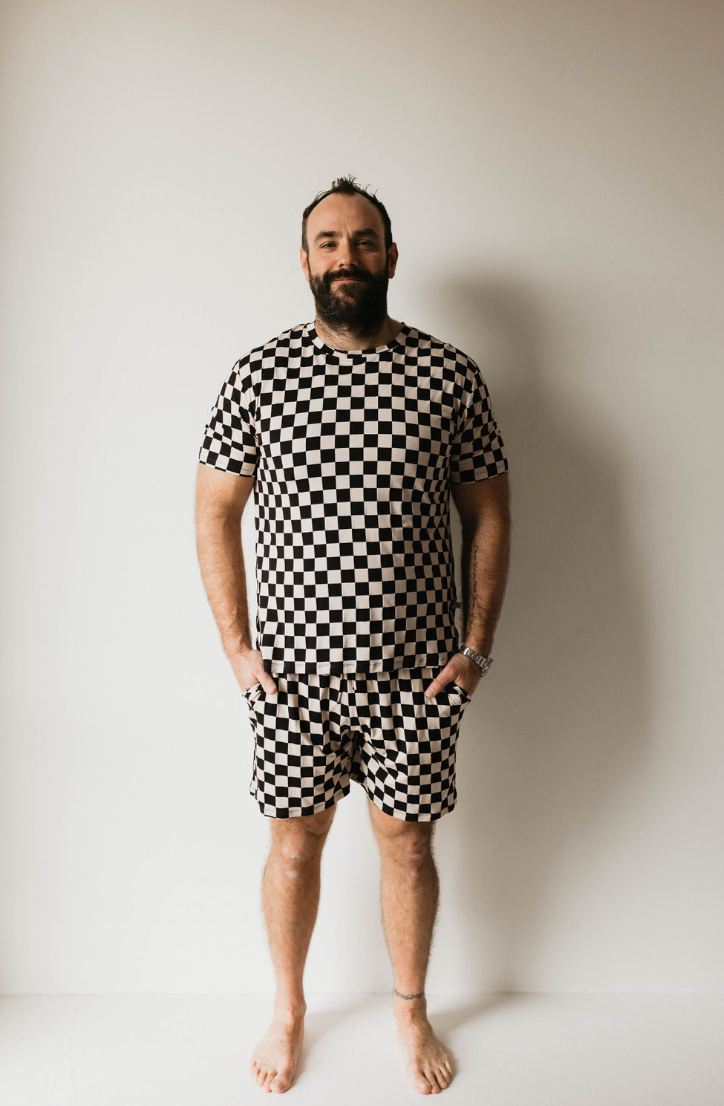 Black Checkerboard | Men's Bamboo Short Pajamas | Milk & Baby