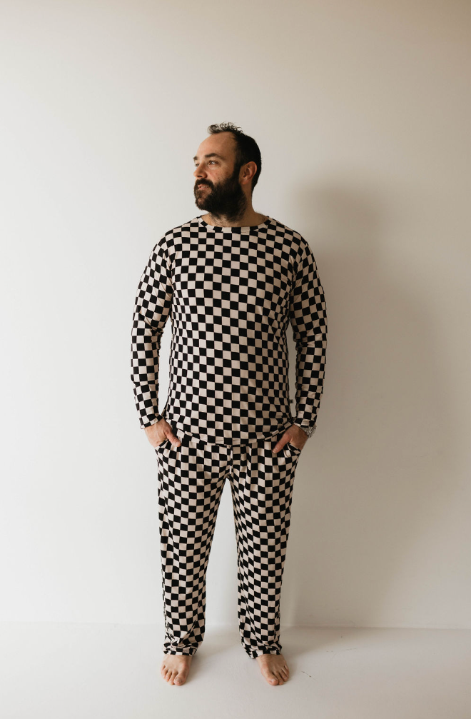 Black Checkerboard | Men's Bamboo Pajamas | Milk & Baby
