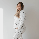 White & Black Lightning Bolt | Women's Long Sleeve Bamboo Pajama | Milk & Baby