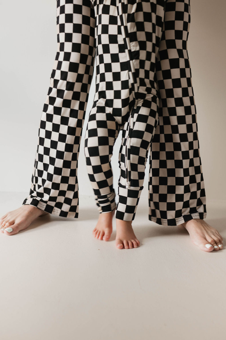Black Checkerboard | Bamboo Zip Pajamas | Milk & Baby