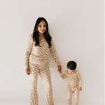 Gold Coast Wavy Checker | Women's Bamboo Pajamas Milk & Baby