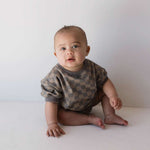 Faded Brown Checkerboard | Short Sleeve Romper | Milk & Baby