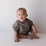 Faded Brown Checkerboard | Short Sleeve Romper | Milk & Baby