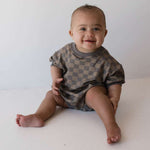 Faded Brown Checkerboard | Short Sleeve Romper | Milk & Baby