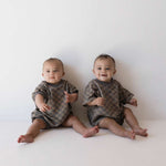 Faded Brown Checkerboard | Short Sleeve Romper | Milk & Baby