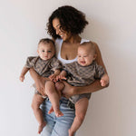 Faded Brown Checkerboard | Short Sleeve Romper | Milk & Baby