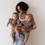 Faded Brown Checkerboard | Short Sleeve Romper | Milk & Baby