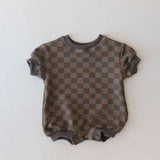 Faded Brown Checkerboard | Short Sleeve Romper | Milk & Baby