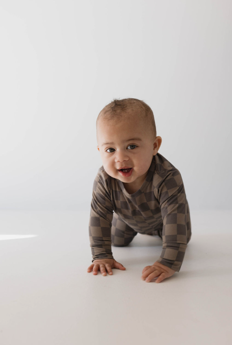 Faded Brown Checkerboard | Sleepy Time Set | Milk & Baby