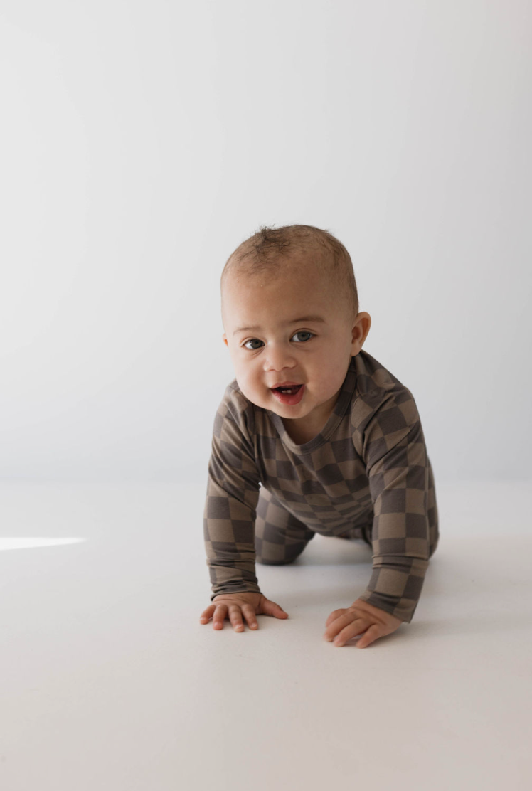 Faded Brown Checkerboard | Sleepy Time Set | Milk & Baby