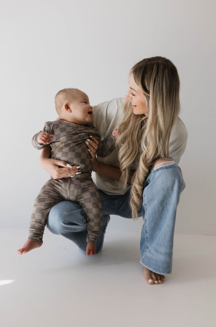 Faded Brown Checkerboard | Sleepy Time Set | Milk & Baby
