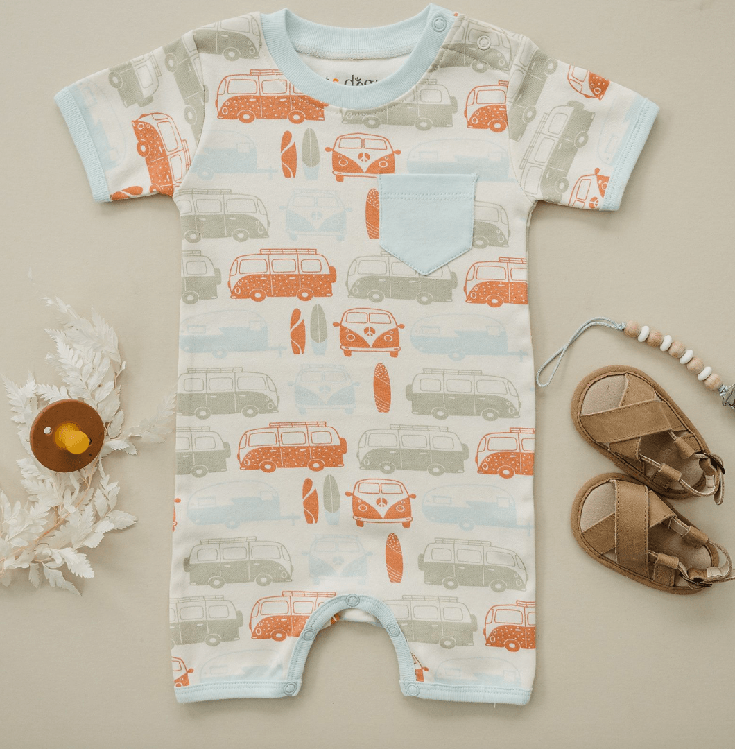 Vintage Busses | GOTS Certified Organic Cotton Short Sleeve Romper | Milk & Baby
