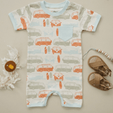 Vintage Busses | GOTS Certified Organic Cotton Short Sleeve Romper | Milk & Baby