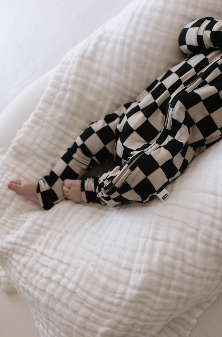 Black Checkerboard | Bamboo Zip Pajamas | Milk & Baby