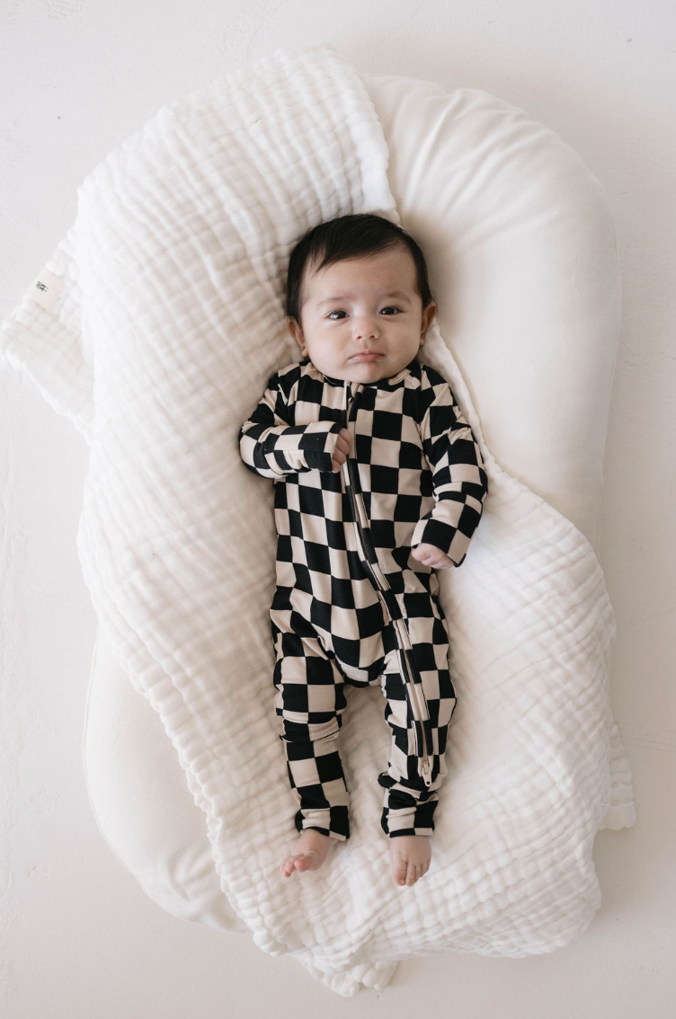 Black Checkerboard | Bamboo Zip Pajamas | Milk & Baby