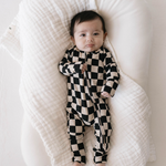 Black Checkerboard | Bamboo Zip Pajamas | Milk & Baby