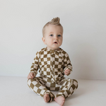 Olive Checkerboard | Bamboo Zip Pajamas | Milk & Baby