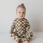Olive Checkerboard | Bamboo Zip Pajamas | Milk & Baby