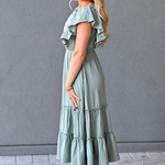 Cotton Gauze Ruffle Midi Dress in Seafoam Green - side