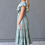 Cotton Gauze Ruffle Midi Dress in Seafoam Green - side
